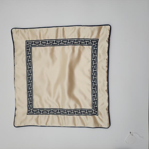 Embroidered Satin Pillow Cover Blue and Beige Chain Link Embroidery 18 x 18 in - Picture 9 of 9